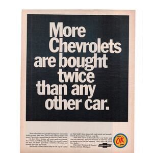 Chevrolet Ok Used Car Advertisement Vintage 1969 Automobilia Chevy Dealership